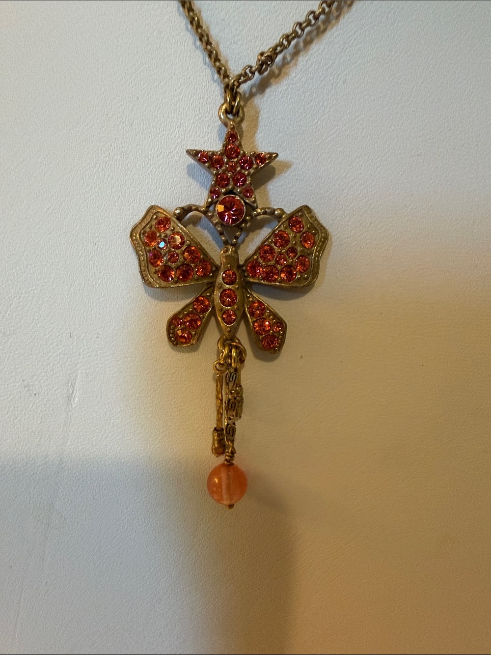 Pilgrim Gold-Tone Butterfly Necklace with‎ Pink/Coral Stones